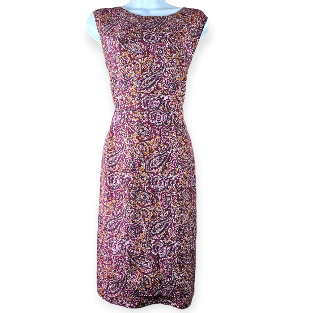 NWOT Garnet Hill purple pink floral paisley silk shift dress Womens 14 - Picture 2 of 8